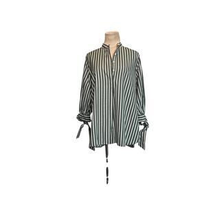 Ann Mashburn white gray stripes 3/4 sleeves tunic blouse size Small